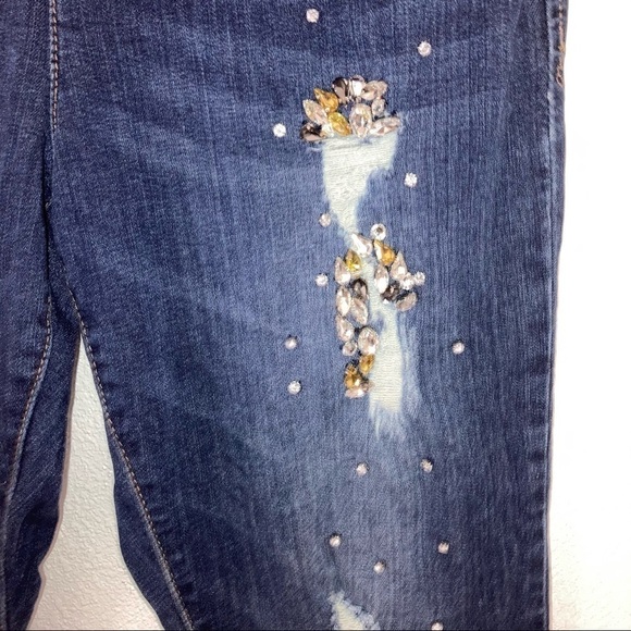 Inc Boyfriend Distress Crystal Crop Womens Jeans 10 Blue - Picture 4 of 12